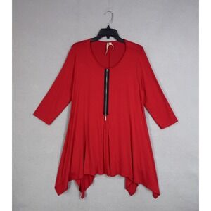 Comfy USA Shirt Womens Medium Red Tunic Top Casual Comfort Artsy Boho Flowy